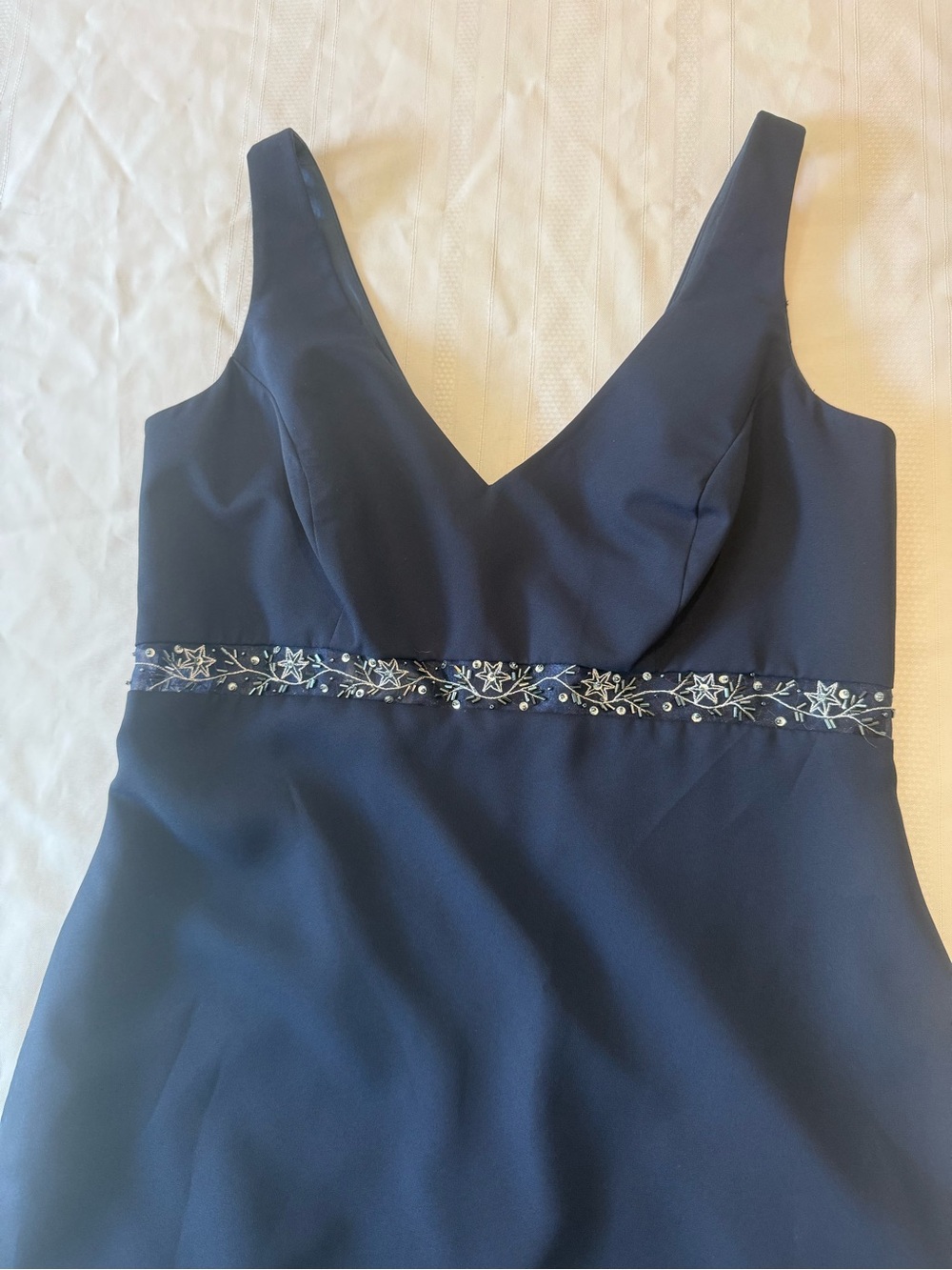 Women’s Navy V-Neck Dress with Embellished Waist